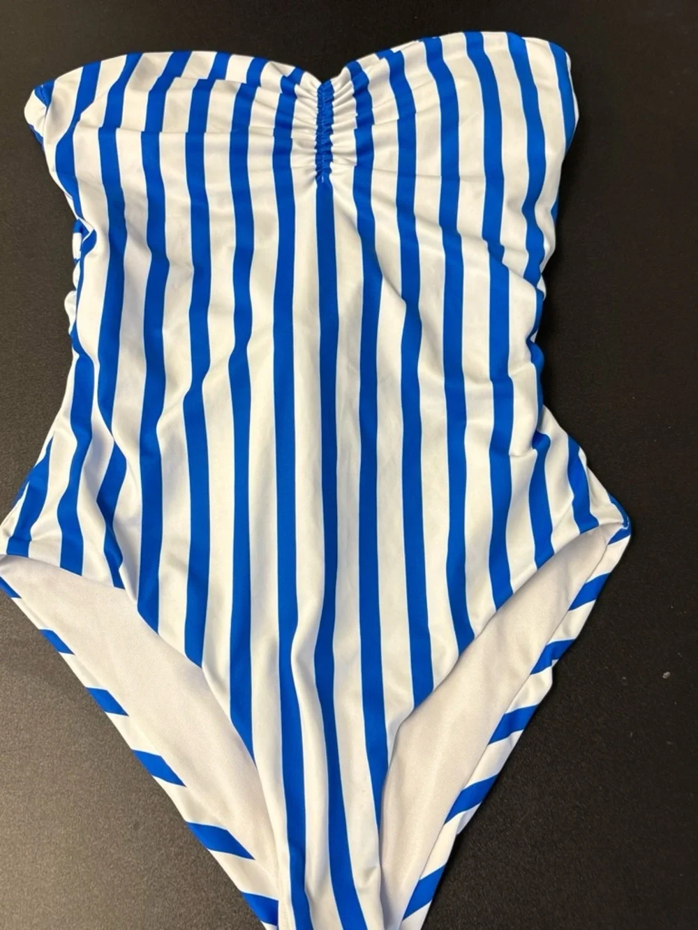 SHEIN Blue & White Striped Strapless Kids One-Piece Swimsuit